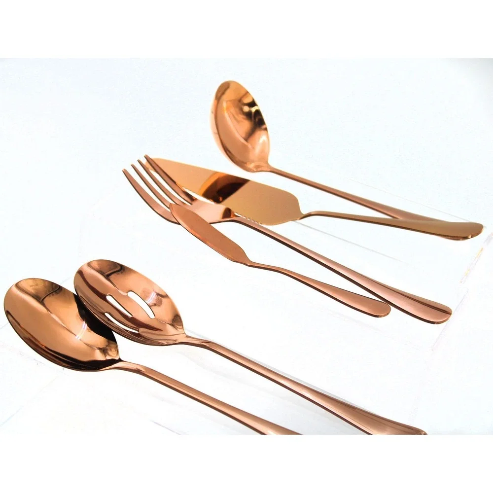 6 Piece Copper Tone Stainless Steel Serving Utensil Set Ladle Cake Server Spoons
